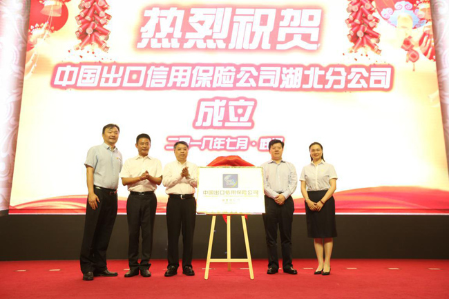 王廷科总经理出席湖北省扩大出口信用保险保单融资推进会暨中国信保湖北分公司成立仪式